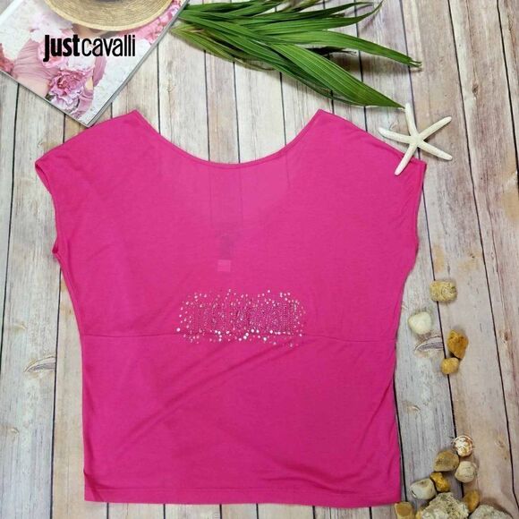 New Just Cavalli Women Tank Top Pink Tees Relaxed Fit T-Shirt US XS, S - Picture 2 of 7